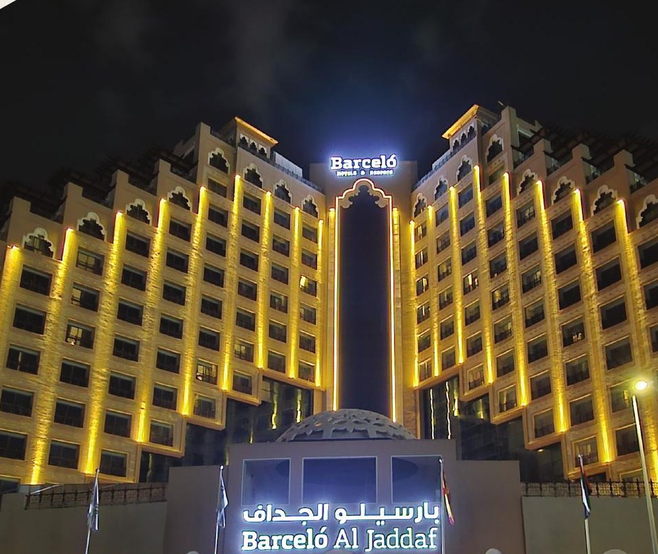 Barceló Al Jaddaf illuminated hotel facade